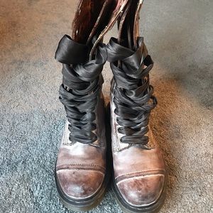 Used Size 8 Dr Martens Leather Air Wair boots with Floral interior pattern.
